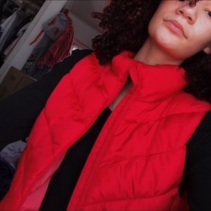 Bright red puffer vest